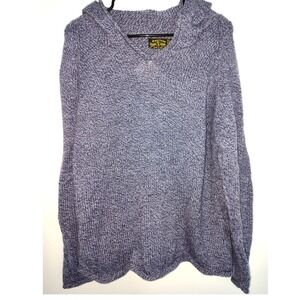 American South Side Alpaca Wool Hooded Sweater Purple Marled Knit Scallop Hem L
